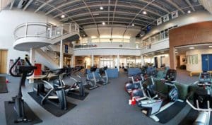 The Rec Center features an indoor track, cardio equipment, aerobics room, multi-purpose gym, and weight room