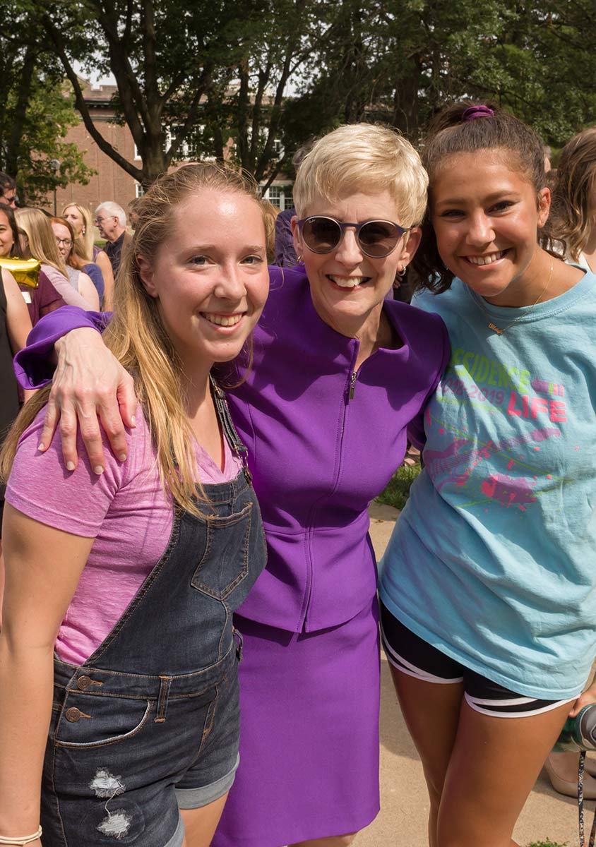 President Thomas and students at Convocation